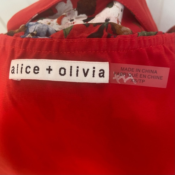 Alice + Olivia women red floral frilled 100% silk halter top. Size XS. Used. - Picture 6 of 8